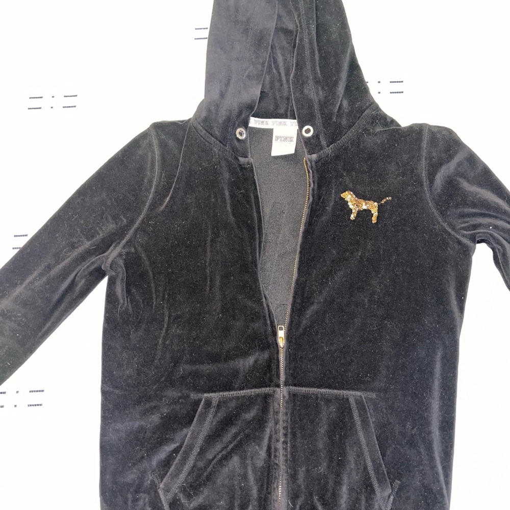 PINK Victoria's Secret Black and Gold Hoodie Jacket with Luxurious Texture